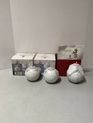 3 Vintage Lladro 1995 97 & 98 Christmas Ornament Ball W/ Boxes