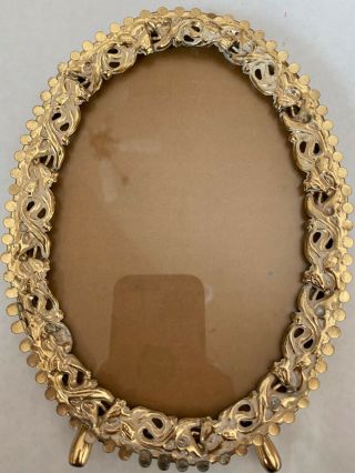 Vintage Ornate Scroll Gold/brass W White Oval Metal Picture Frame 5”x7” Elegant