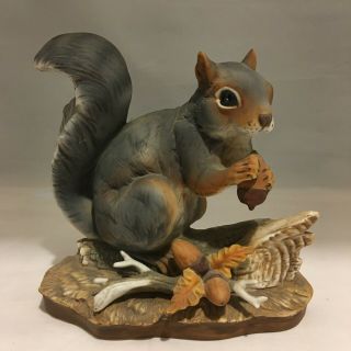 Vintage Homco Porcelain Figurine Grey Squirrel With Acorn 1982 Gray
