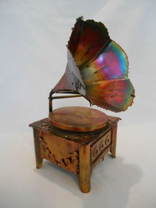 Brass Phonograph Music Box - Plays Evergreen