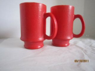 Vtg Red Milk Glass Coffee Mugs Cups Pebbled Textured Finish Set Of 2