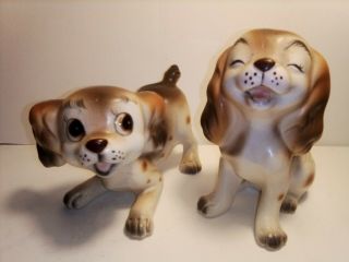 Vintage Pair Napco Porcelain Bisque Dogs Puppies Spaniel Figures C5672 Japan