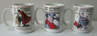 Vintage Norman Rockwell The Saturday Evening Post Christmas Set Of 3 Coffee Mugs