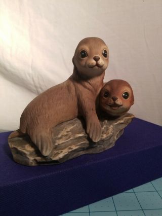 Masterpiece Porcelain By Homco - Two Seals Or Sea Lions On A Rock,  Made In 1981
