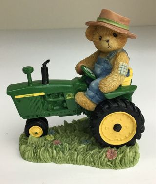 Cherished Teddies: Chuck,  Bear On John Deere Tractor.  Farmer.  Enesco Figurine