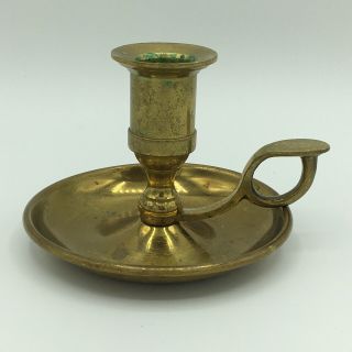 Vintage Brass Chamberstick Candle Stick Holder With Finger Loop & Drip Tray