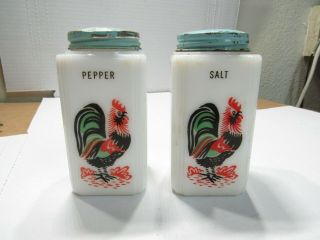 Vtg Tipp City Milk Glass Rooster Salt & Pepper Shakers 4 "