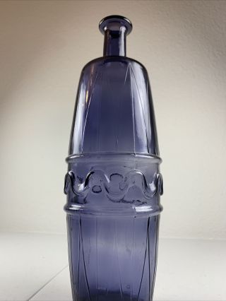 Large Vintage Glass Bottle Purple 13.  5” Tall Unique Shape And Design