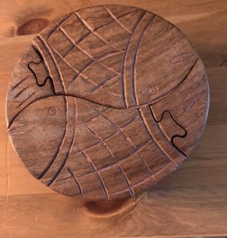 Wooden Fish Puzzle Box,  Hand Made In India,  Ten Thousand Villages Wood Rare Find