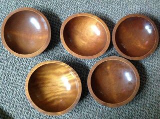 5 Old Vintage Wooden Signed Canada Berry Bowls Treen Satinwood Finish