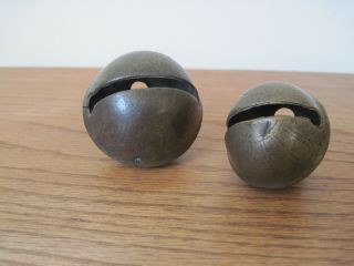 2 Antique Primitive Brass Etched Metal Harness Sleigh Bell 2.  5 " & 2 " Christmas