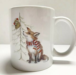 Woodland Critters Mug Winter Fox Owl Raccoon Bird Coffee Tea Cup