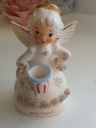 Vintage Napco July Birthday Girl Angel Figurine W/spaghetti Trim