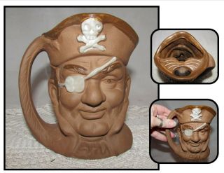 Vintage Pirate Head Mustache Mug Cup,  Brown,  Skull Crossbones,  Eye Patch