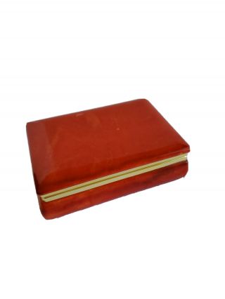 Rare Vintage Red Alabaster Hinged Jewelry Box Hand Carved In Italy Goldtone Trim