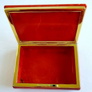 Rare Vintage Red Alabaster Hinged Jewelry Box Hand Carved In Italy Goldtone Trim 2