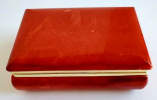 Rare Vintage Red Alabaster Hinged Jewelry Box Hand Carved In Italy Goldtone Trim 3