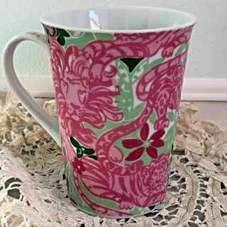 Lilly Pulitzer Coffee Mug Tea Cup Animal Crackers Pattern Porcelain Too Much