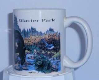 Vintage Stoneware Coffee Mug Cup From Glacier Park Montana Bears Racoons Trees