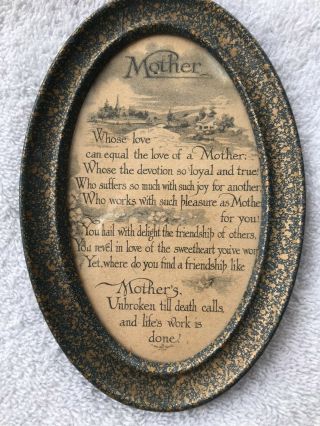 Vintage Oval Framed Verse About Mother 4x6 " Metal Frame