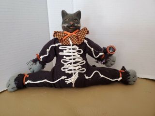 Dept 56 Split Leg Halloween Cat in Skeleton Costume RETIRED COLLECTIBLE FOLK ART 2