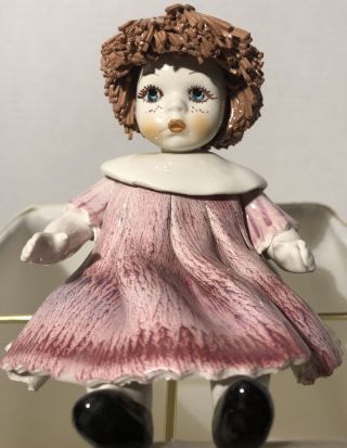 Zampiva Porcelain Figurine Of Little Girl/doll Pink Dress Made In Italy