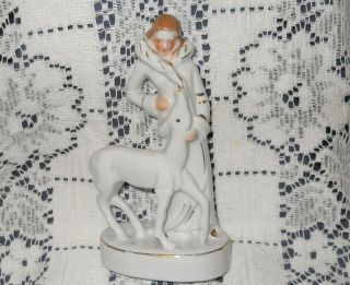 Vintage Art Deco Porcelain Young Woman With Fawn Figurine Red Japan Mark