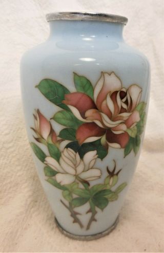 Good Heavy Japanese Cloisonné Vase With Roses