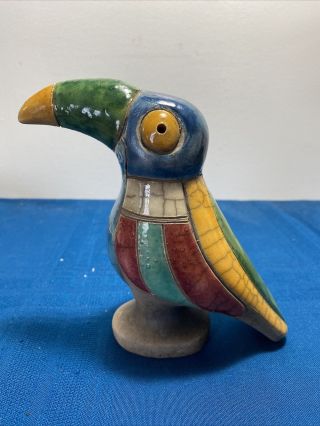 Multi - Color Raku Pottery Pelican Bird Hand Made In South Africa