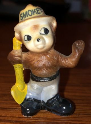 Vintage Miniature Smokey The Bear With Shovel & Waving Bone China Mini Figurine