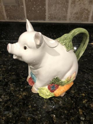 Vintage Fitz And Floyd 1993 French Market Pig Teapot W/ Lid 37 Oz.