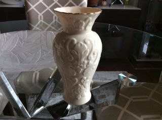 Lenox Large Georgian Ivory Porcelain Embossed Vase 24k Gold Trim 10 " Tall