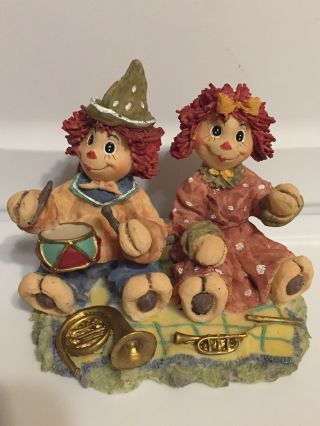 Raggedy Ann & Andy Figurine Playing Musical Instruments Resin 5”