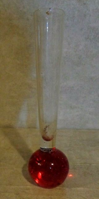 8 Inch Tall Glass Red Ball Base Bud Vase
