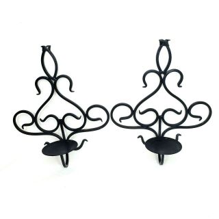 Black Wrought Iron Wall Sconce Candle Holders 2 Piece Set Pair Ornate 10x12 "