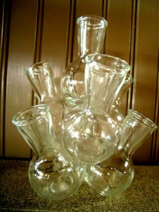 Vintage Clear Glass 7 Bud Vase Cluster Flower Frog Floral Arranger