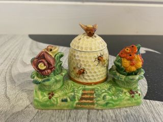 Marutomoware Bee Hive Honey Comb Flowers Salt And Pepper Shakers Made In Japan