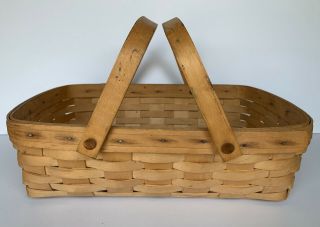 Vintage 1998 Longaberger Small Gathering Basket W/ Handles 14 " X 10 " X 4 1/4 "
