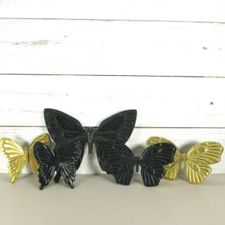 Set Of 5 Gold And Black Butterflies Homco Home Interiors Wall Decor Boho