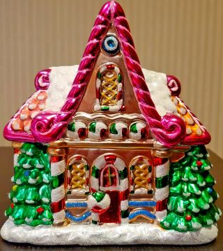 Christopher Radko 2005 2 - Piece Glass Gingerbread House Candy / Cookie Jar