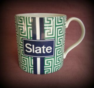 Jonathan Adler Slate Green White Blue Limited Mug Greek Key Coffee Stripe Cup