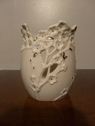 Vintage Lenox Cherry Blossom Votive Candle Holder 4 " Ivory And Gold