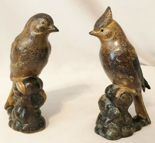 Wony Ltd.  Japan Vintage Set/2 Birds Sparrow And Jay Brown Pottery Circa 1950 5 "