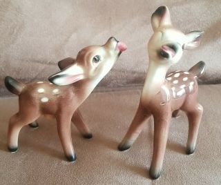 Vintage Baby Deer Fawn Ceramic Salt & Pepper Shakers Bambi Set Pair