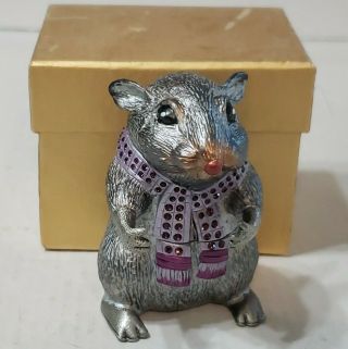 Decorative Jeweled Mouse Trinket Box Hinged Opening Hand Painted Enamel