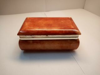 Vintage Alabaster Hand Painted Trinket Box W/ Hinged Lid Made In Italy