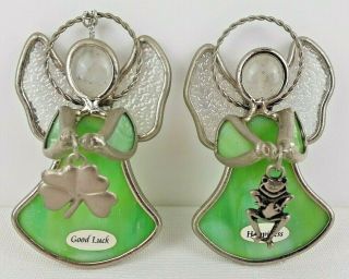 Set Of 2 Ganz Stained Glass Sun Catcher Angel Ornaments: Good Luck & Happiness