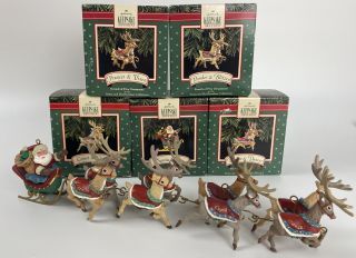 Hallmark Keepsake Christmas Ornament 1992 Santa & His Reindeer Complete Set Of 5
