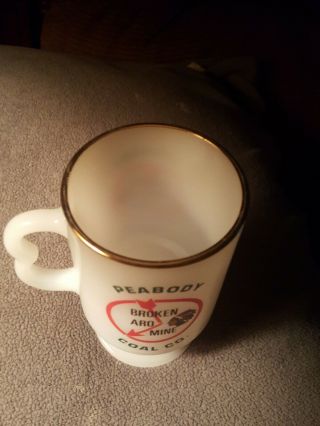 Vintage Peabody Coal Co.  Broken Aro Mine Pedestal Coffee Cup Mug Milk Glass