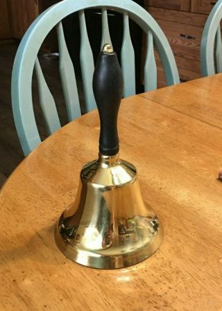 Vintage Large Brass School Bell With Wood Handle 8 3/4 High 4 3/4 Around